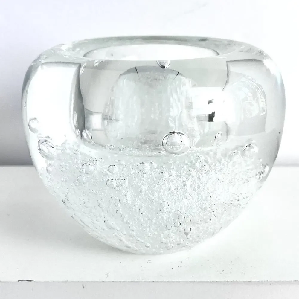 Hand Blown Clear Art Glass Large and Small Bubbles Candle Holder Paperweight